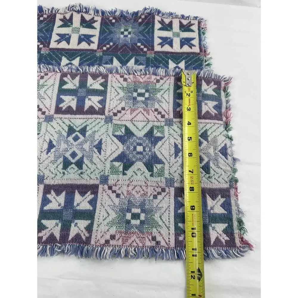 Southwestern Geometric Kilim Placemats Fringe Boho Blue Unbranded Dining Set 3